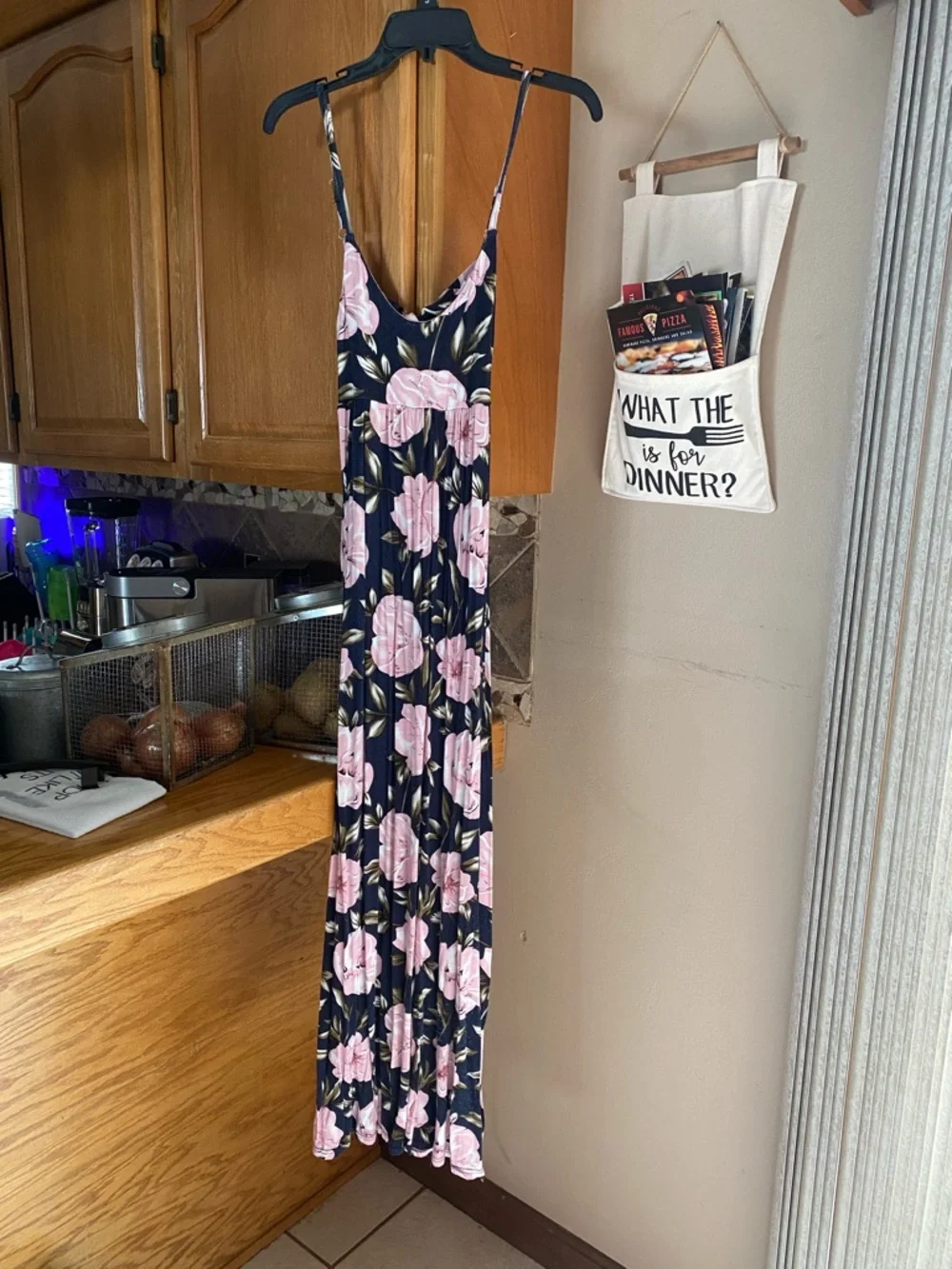 Black Maxi Dress with Pink Floral Print - Sleeveless Summer Sundress Size XS - Picture 7 of 7